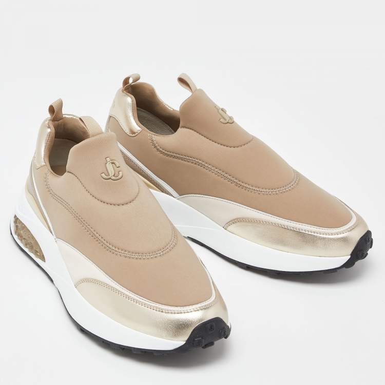 Pre Owned Jimmy Choo Beige Neoprene and Leather Memphis Sneakers Size 41