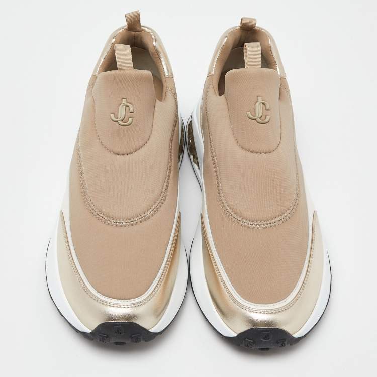 Pre Owned Jimmy Choo Beige Neoprene and Leather Memphis Sneakers Size 41