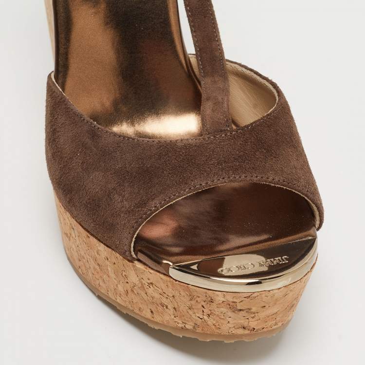 Pre Owned Jimmy Choo Brown Suede Wedge Sandals Size 37