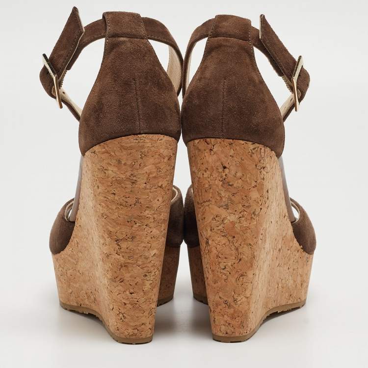 Pre Owned Jimmy Choo Brown Suede Wedge Sandals Size 37
