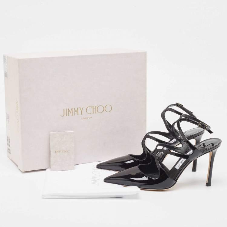 Pre Owned Jimmy Choo Black Patent Leather Azia Slingback Pumps Size 37.5