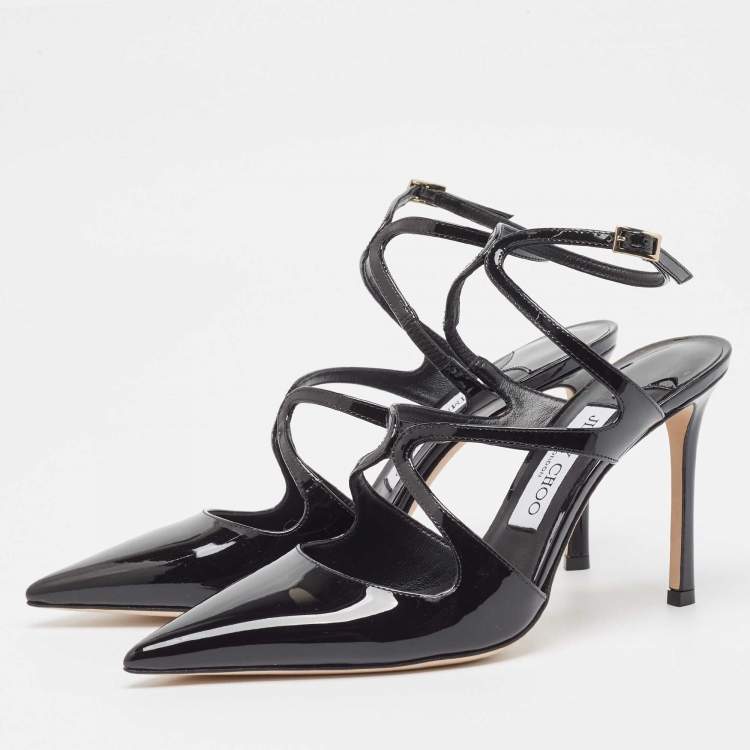 Pre Owned Jimmy Choo Black Patent Leather Azia Slingback Pumps Size 37.5