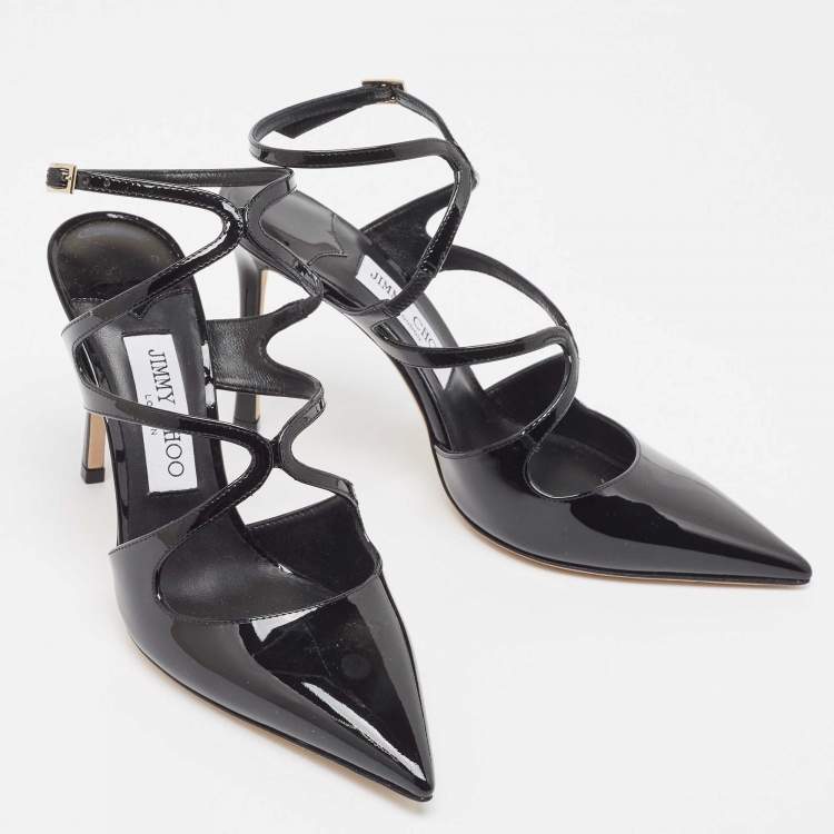 Pre Owned Jimmy Choo Black Patent Leather Azia Slingback Pumps Size 37.5