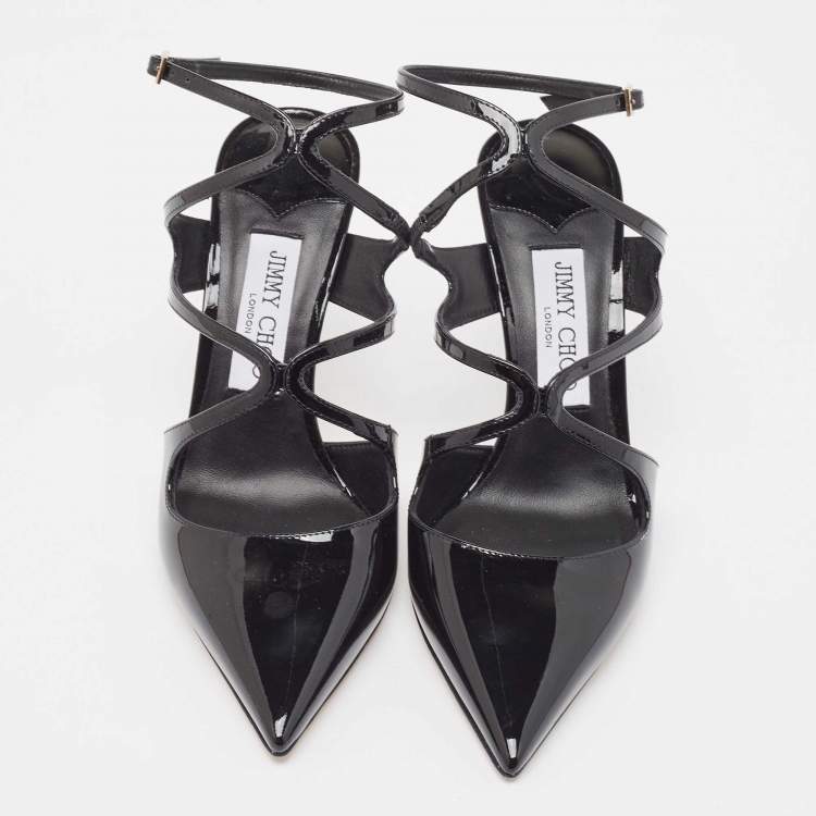 Pre Owned Jimmy Choo Black Patent Leather Azia Slingback Pumps Size 37.5