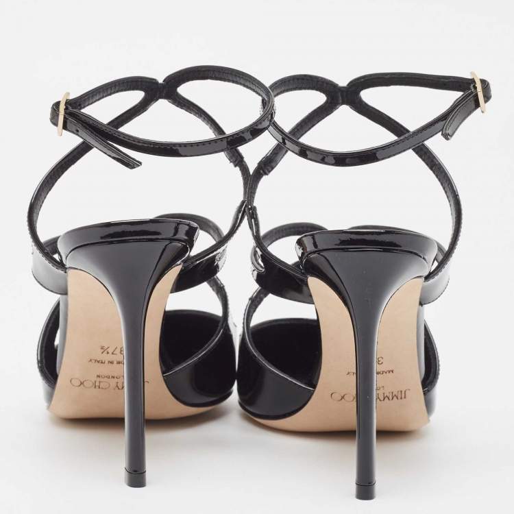 Pre Owned Jimmy Choo Black Patent Leather Azia Slingback Pumps Size 37.5