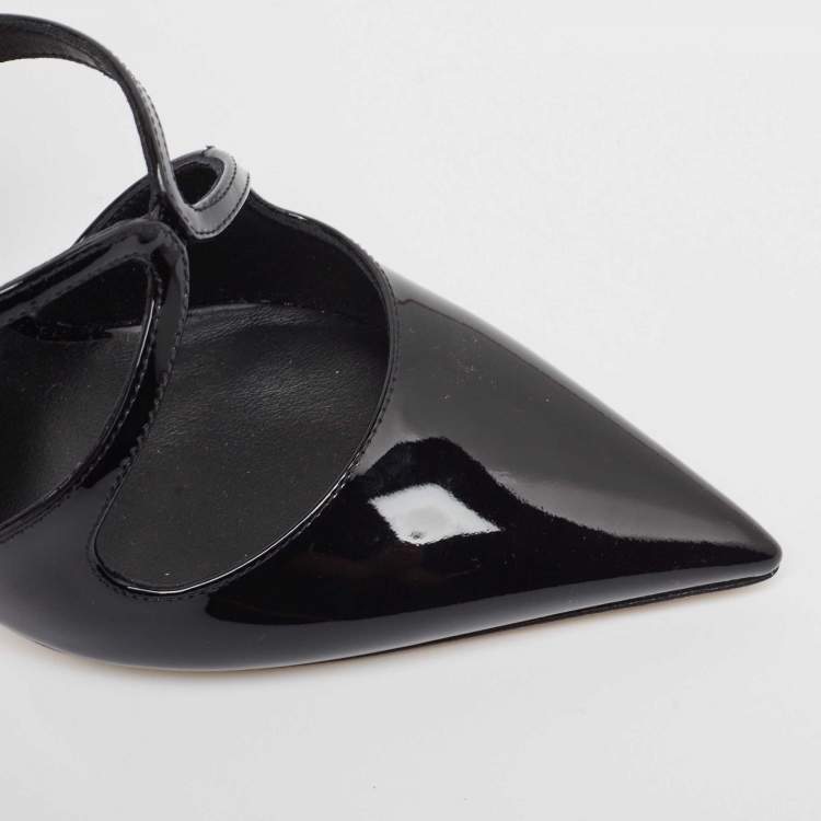 Pre Owned Jimmy Choo Black Patent Leather Azia Slingback Pumps Size 37.5
