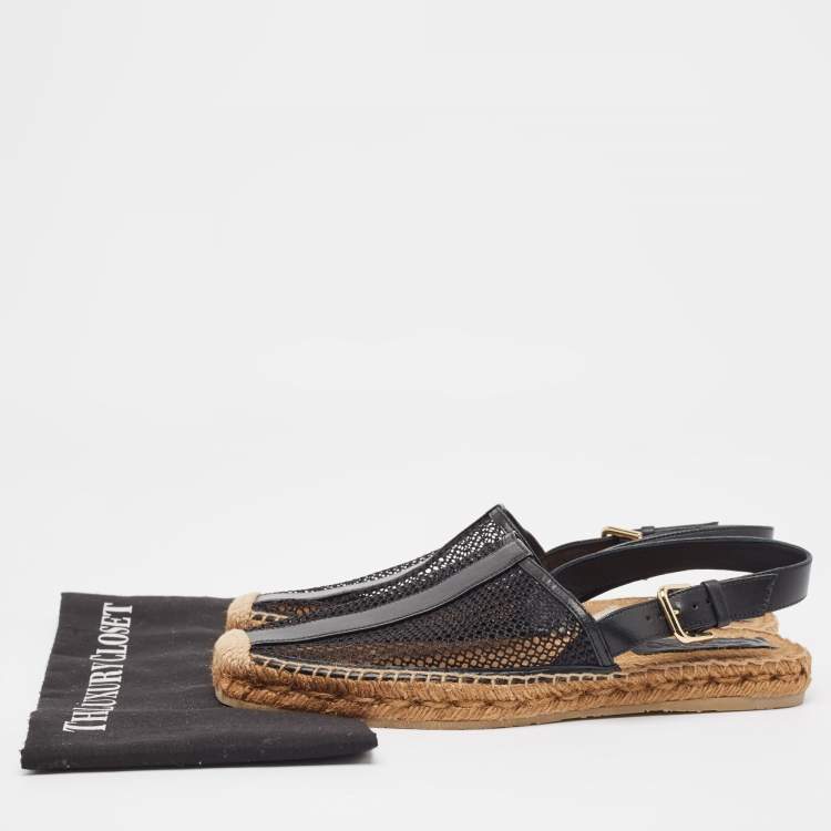 Pre Owned Jimmy Choo Black Mesh and Leather Slingback Espadrille Size 41