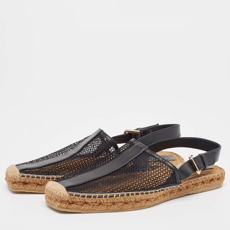 Pre Owned Jimmy Choo Black Mesh and Leather Slingback Espadrille Size 41