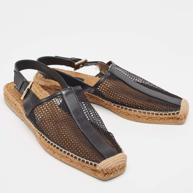 Pre Owned Jimmy Choo Black Mesh and Leather Slingback Espadrille Size 41