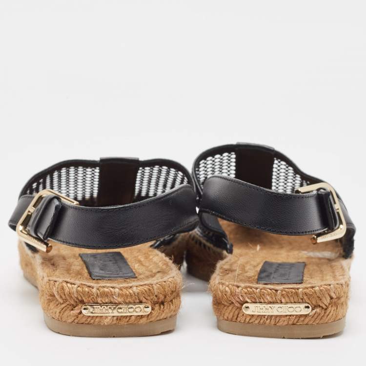 Pre Owned Jimmy Choo Black Mesh and Leather Slingback Espadrille Size 41