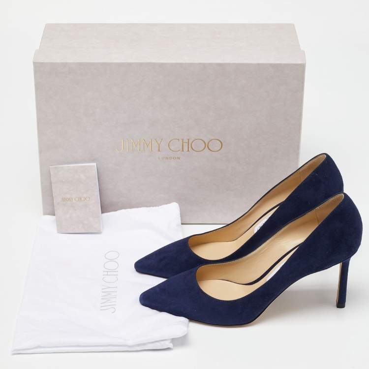 Pre Owned Jimmy Choo Navy Blue Suede Romy Pointed Toe Pumps Size 37