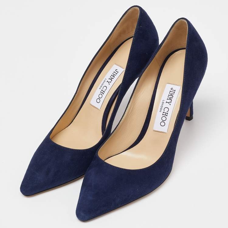 Pre Owned Jimmy Choo Navy Blue Suede Romy Pointed Toe Pumps Size 37