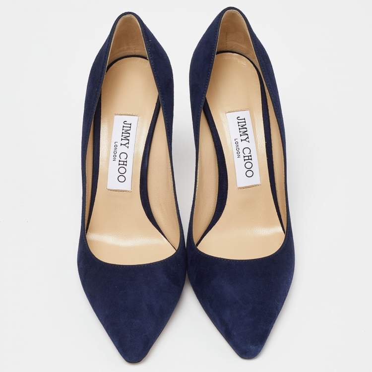 Pre Owned Jimmy Choo Navy Blue Suede Romy Pointed Toe Pumps Size 37