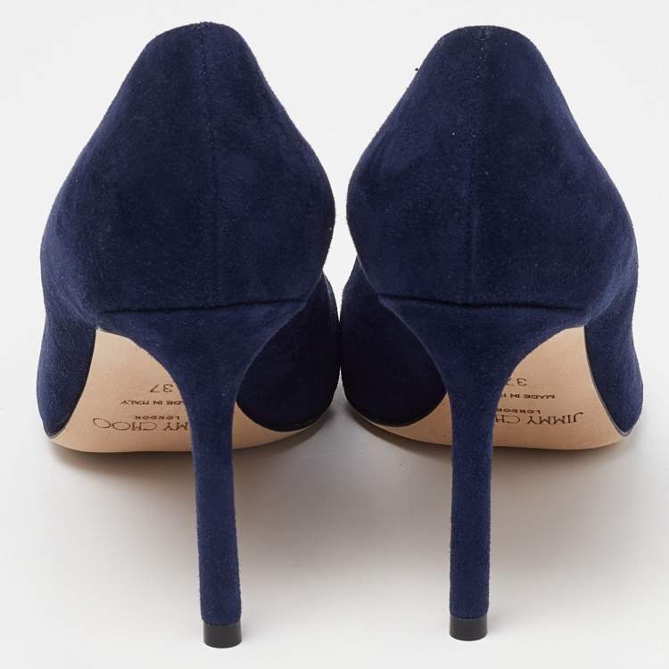 Pre Owned Jimmy Choo Navy Blue Suede Romy Pointed Toe Pumps Size 37