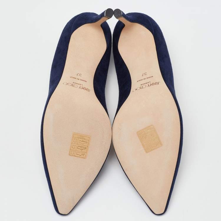 Pre Owned Jimmy Choo Navy Blue Suede Romy Pointed Toe Pumps Size 37