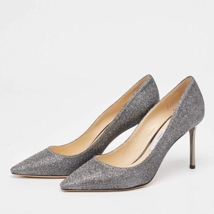 Pre Owned Jimmy Choo Metallic Grey Lurex Fabric Romy Pumps Size 39