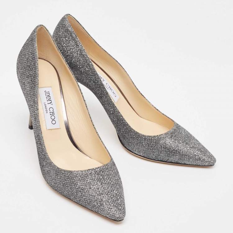 Pre Owned Jimmy Choo Metallic Grey Lurex Fabric Romy Pumps Size 39