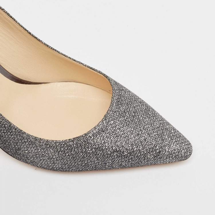 Pre Owned Jimmy Choo Metallic Grey Lurex Fabric Romy Pumps Size 39