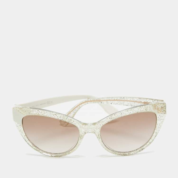 Pre Owned Jimmy Choo White/Black Gradient Glitter Cat Eye Sunglasses