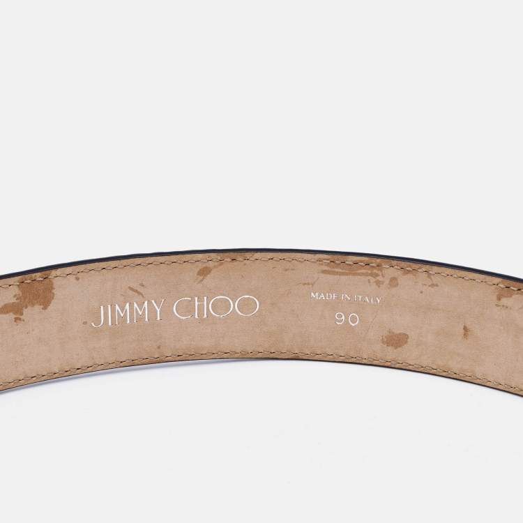 Pre Owned Jimmy Choo Black Croc Embossed Leather Madeline Crystals Buckle Belt 90CM