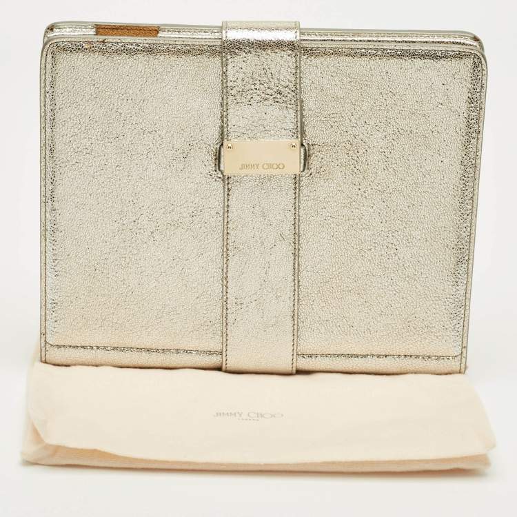 Pre Owned Jimmy Choo Silver Textured Foil Leather Flap Tablet Case