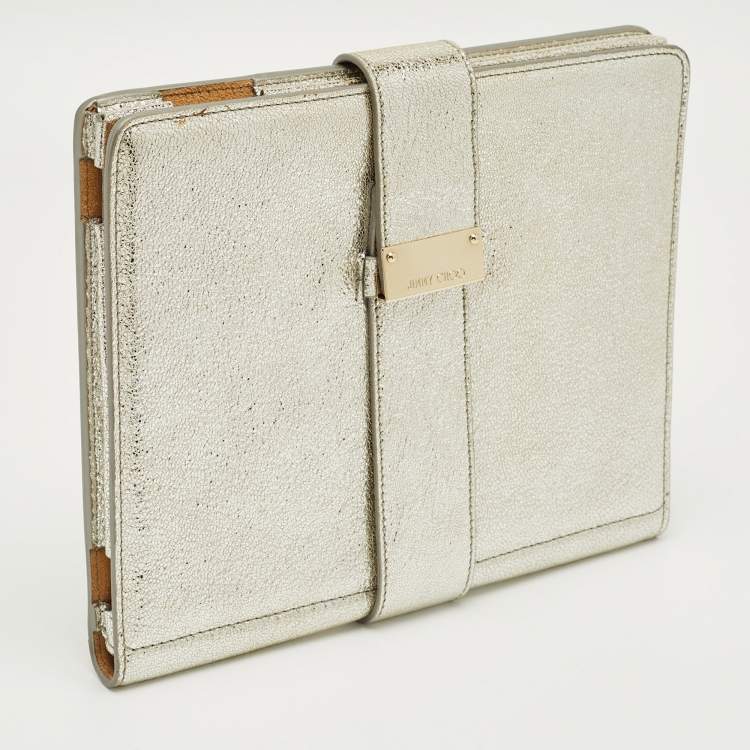 Pre Owned Jimmy Choo Silver Textured Foil Leather Flap Tablet Case
