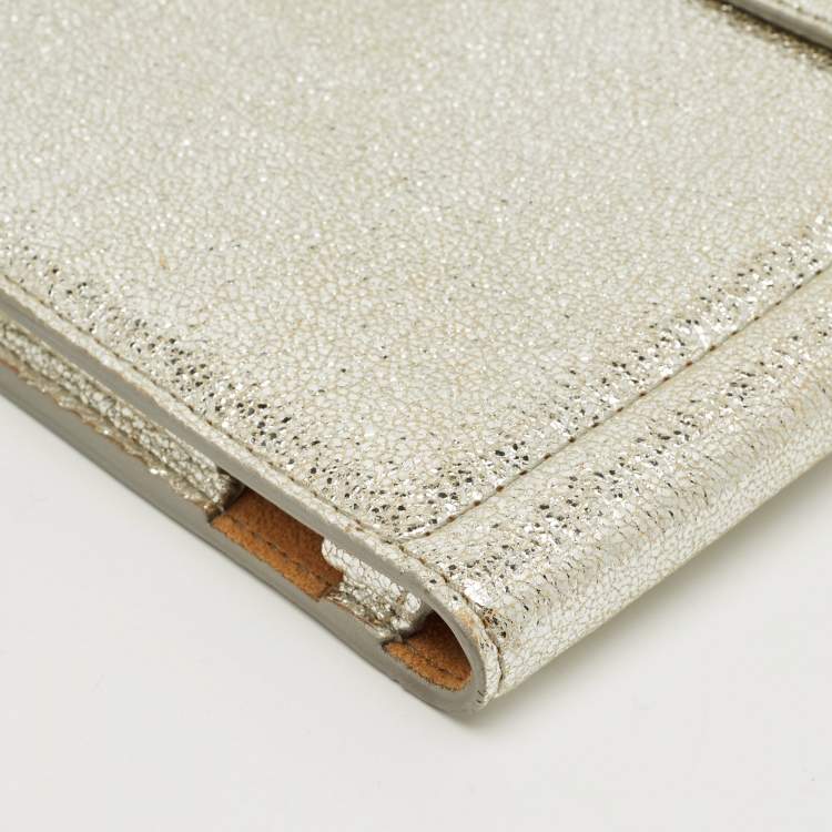 Pre Owned Jimmy Choo Silver Textured Foil Leather Flap Tablet Case