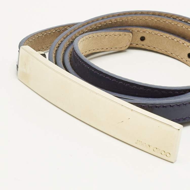 Pre Owned Jimmy Choo Purple Patent Leather Metal Logo Waist Belt 80CM