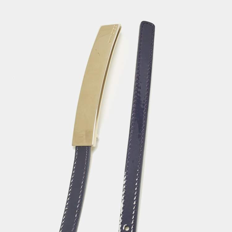 Pre Owned Jimmy Choo Purple Patent Leather Metal Logo Waist Belt 80CM