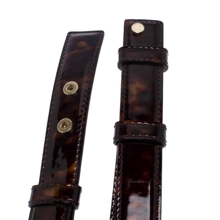 Pre Owned Jimmy Choo Dark Brown Tortoise Patent Leather Slides Belt 103CM