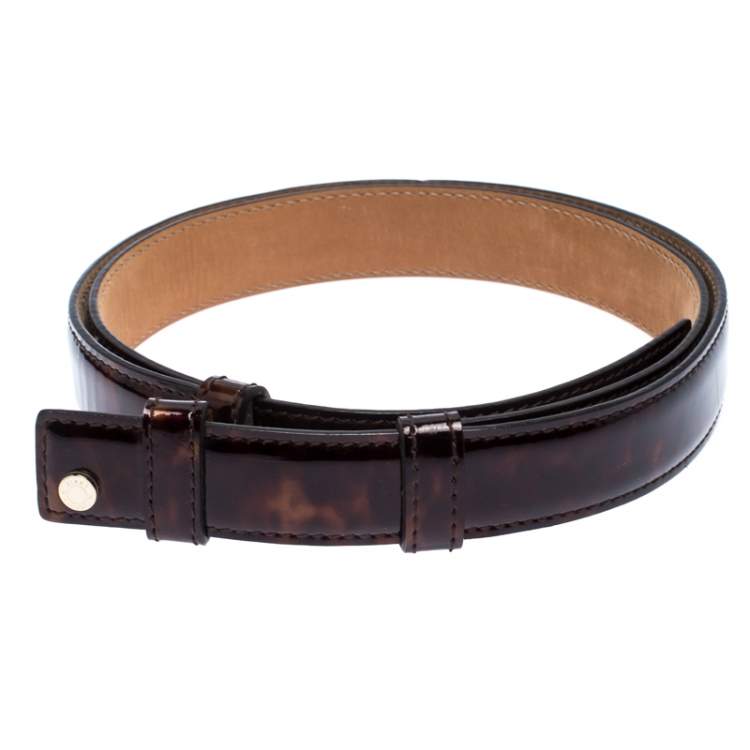 Pre Owned Jimmy Choo Dark Brown Tortoise Patent Leather Slides Belt 103CM