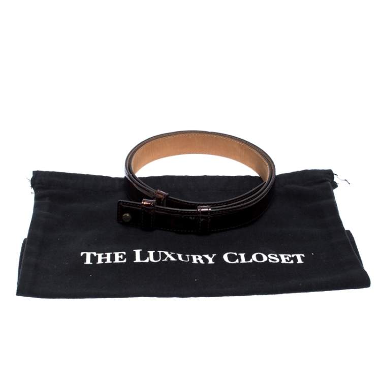 Pre Owned Jimmy Choo Dark Brown Tortoise Patent Leather Slides Belt 103CM