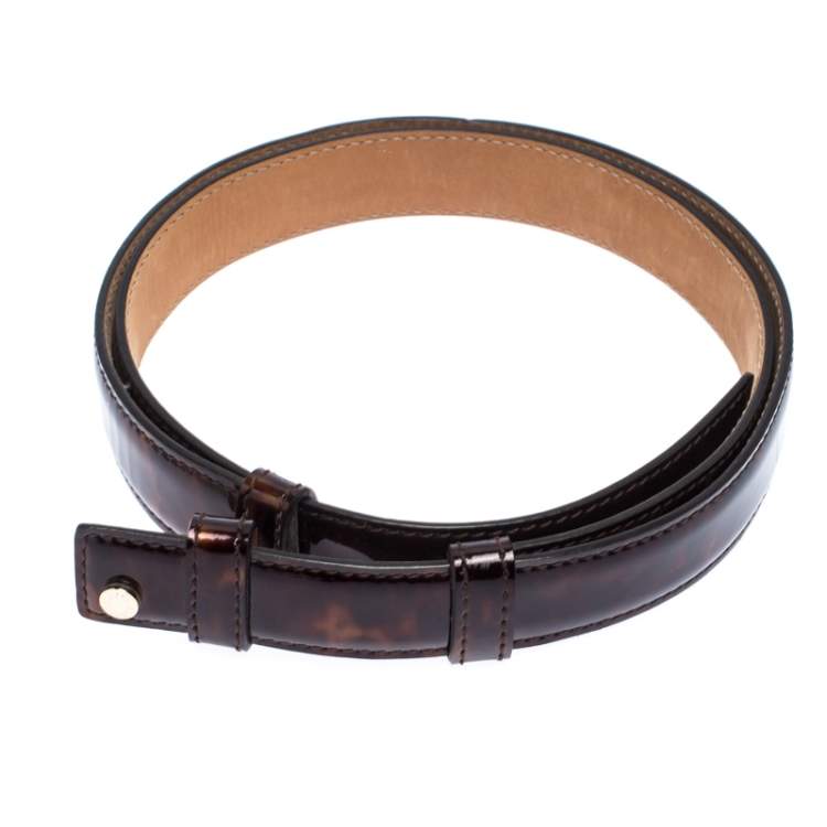 Pre Owned Jimmy Choo Dark Brown Tortoise Patent Leather Slides Belt 103CM