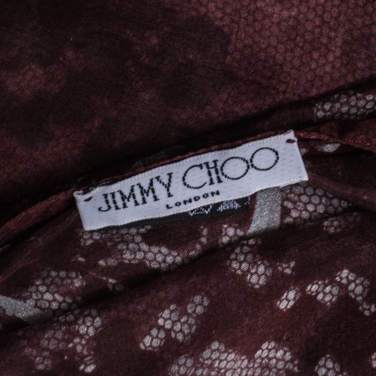 Pre Owned Jimmy Choo Burgundy Snakeskin & Floral Print Silk Scarf