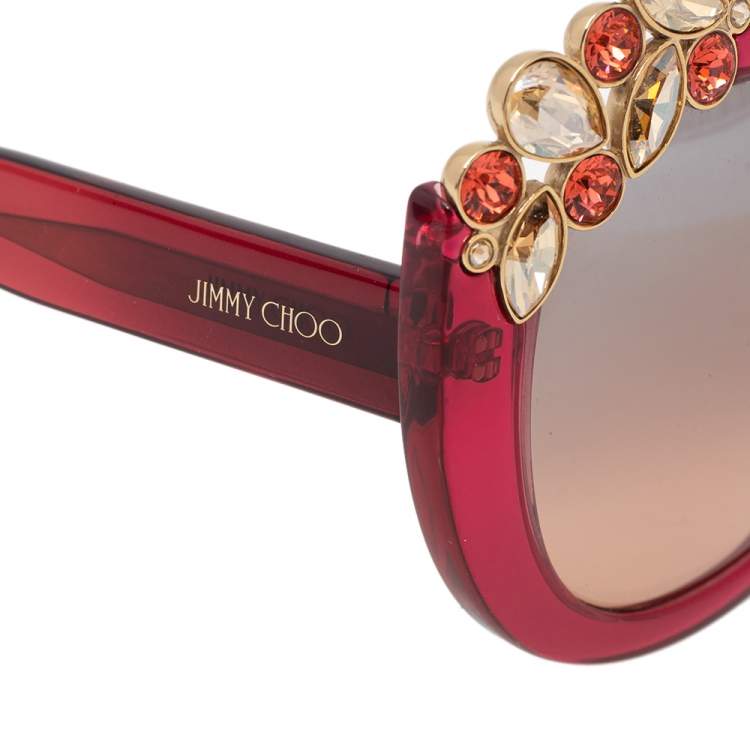 Pre Owned Jimmy Choo Pink Acetate Megan Jewel Embellished Cat Eye Sunglasses