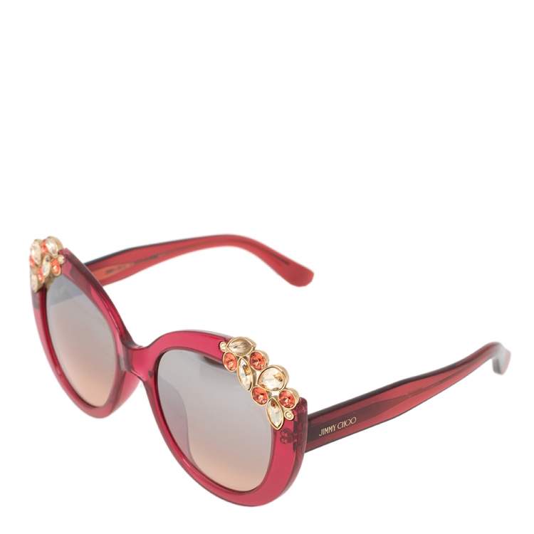 Pre Owned Jimmy Choo Pink Acetate Megan Jewel Embellished Cat Eye Sunglasses
