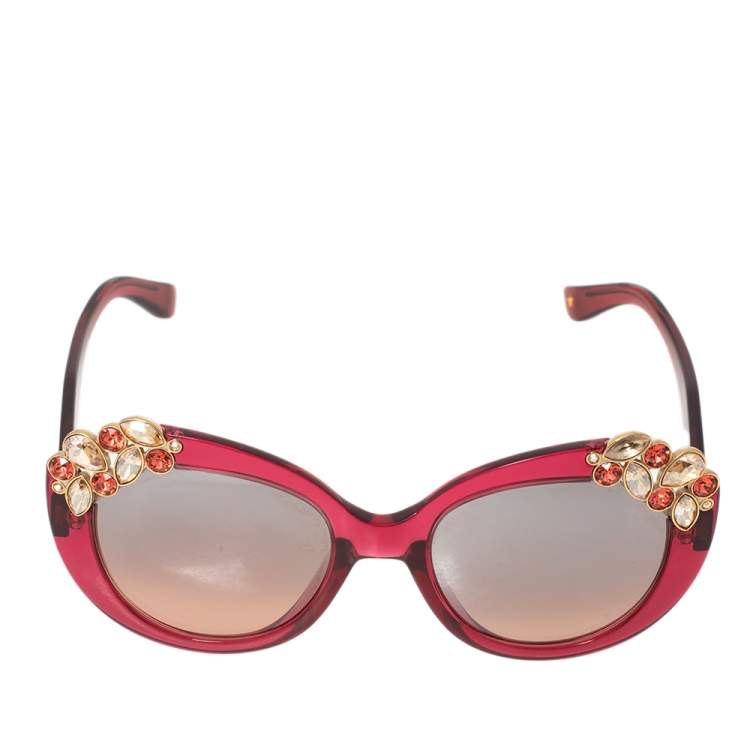 Pre Owned Jimmy Choo Pink Acetate Megan Jewel Embellished Cat Eye Sunglasses