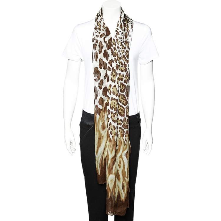 Pre Owned Jimmy Choo Brown Leopard Print Silk Stole