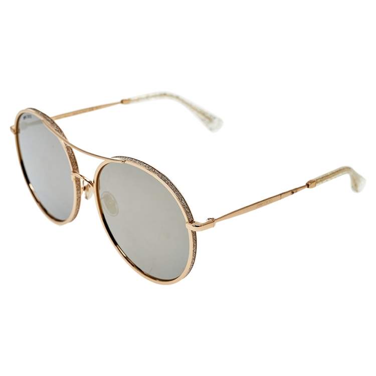Pre Owned Jimmy Choo Crystal & Gold Tone / Grey J5GJO Leni Round Sunglasses