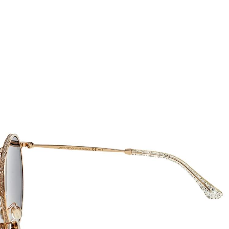 Pre Owned Jimmy Choo Crystal & Gold Tone / Grey J5GJO Leni Round Sunglasses