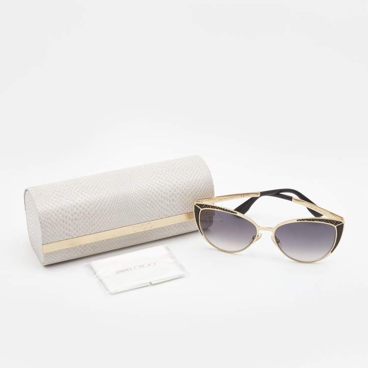 Pre Owned Jimmy Choo Black/Gold Metal Frame Cat Eye Sunglasses
