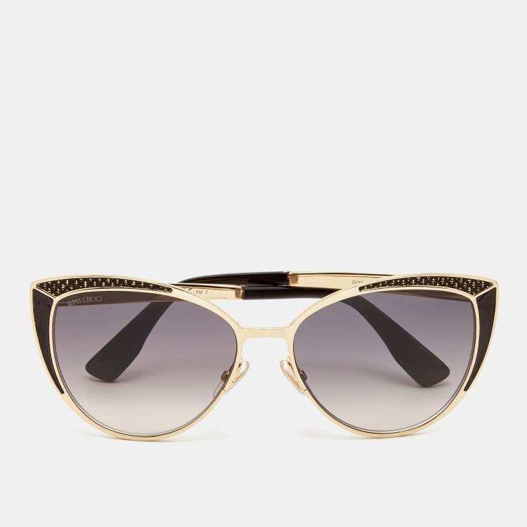 Pre Owned Jimmy Choo Black/Gold Metal Frame Cat Eye Sunglasses