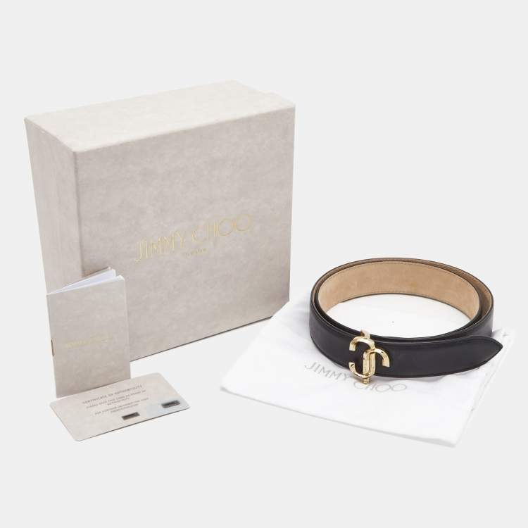 Pre Owned Jimmy Choo Black Leather JC Logo Belt 80CM