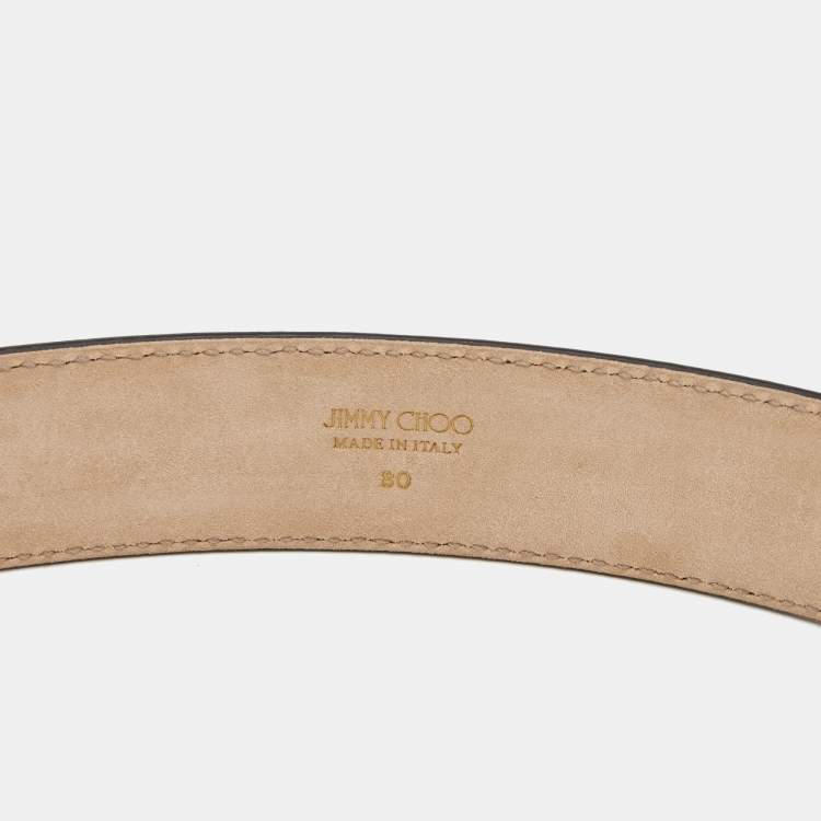 Pre Owned Jimmy Choo Black Leather JC Logo Belt 80CM