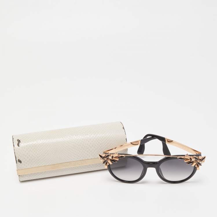 Pre Owned Jimmy Choo Black/Gold Vivy Crystals Embellished Round Sunglasses