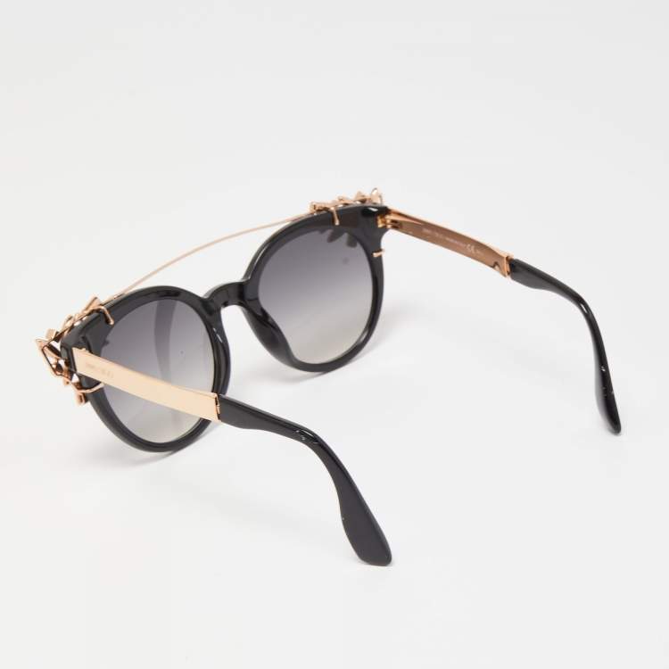 Pre Owned Jimmy Choo Black/Gold Vivy Crystals Embellished Round Sunglasses