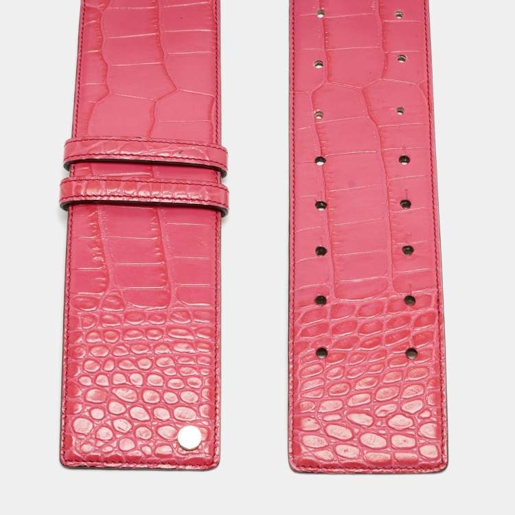 Pre Owned Jimmy Choo Pink Croc Embossed Leather Waist Belt 85 CM
