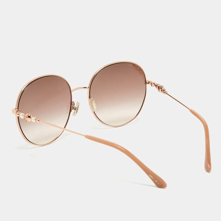 Pre Owned Jimmy Choo Rose Gold Gradient Birdie/S Round Sunglasses