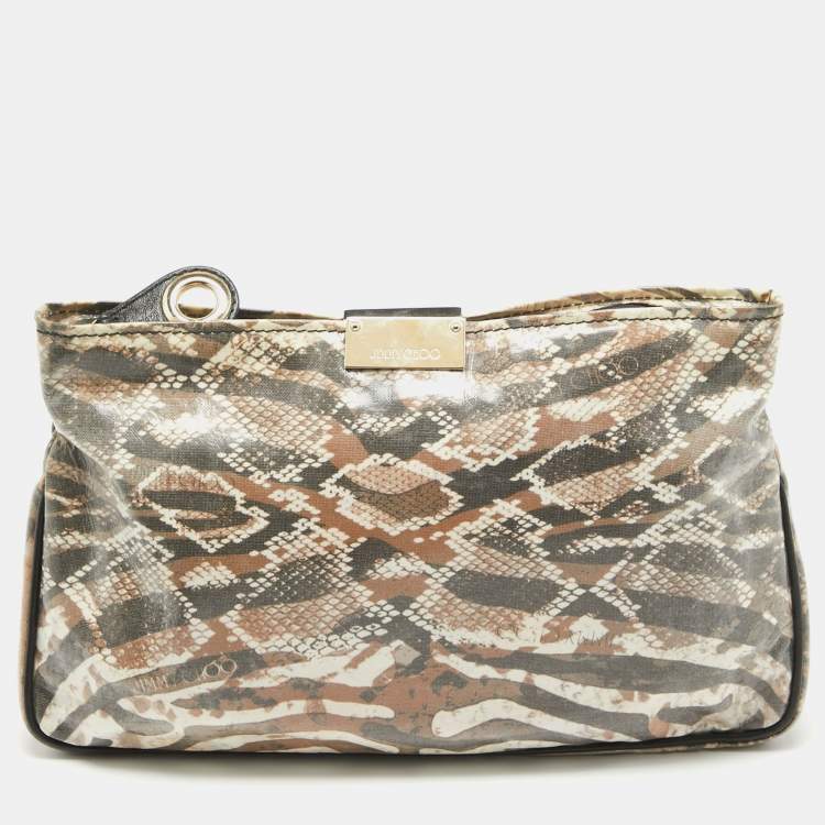 Pre Owned Jimmy Choo Tri Color Python Print Patent Leather Derek Clutch