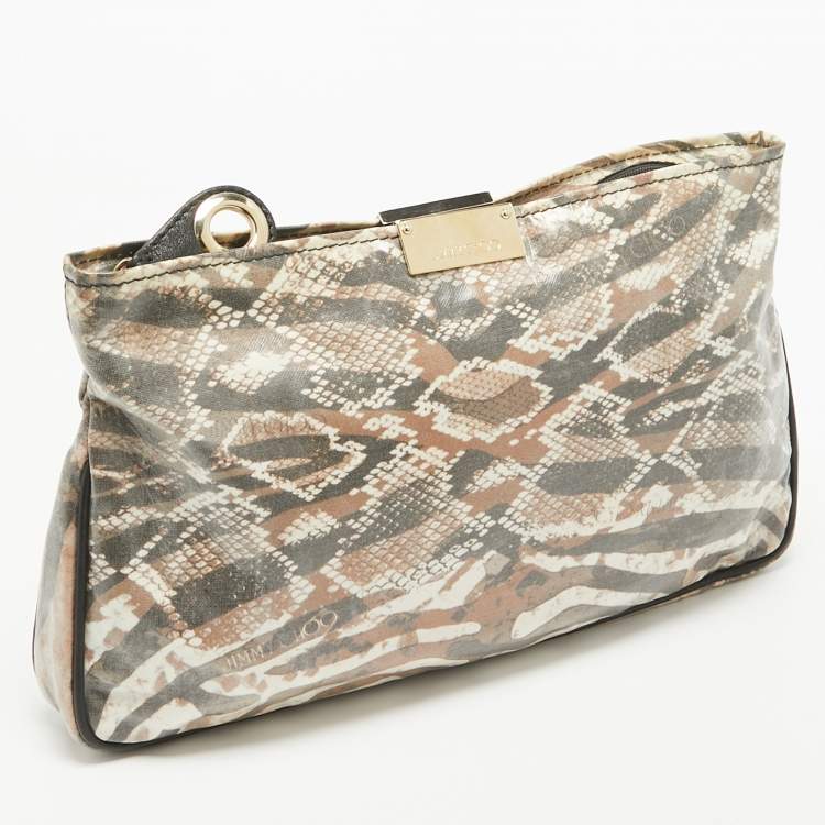 Pre Owned Jimmy Choo Tri Color Python Print Patent Leather Derek Clutch